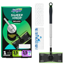 Swiffer Sweep + Mop Deluxe Sweeping Kit, 1 Device + 15 Sweep Refills + 15 Mop Refills