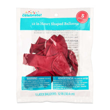 12" Red Heart Shaped Latex Balloons, 5 Pieces Per Pack, by Way To Celebrate (Pack of 2)