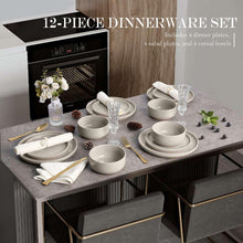 Vesteel 12-Piece Dinnerware set, Ceramic Plates and Bowls set for 4, Speckled Stoneware Dishes Set for Family, Microwave & Dishwasher Safe - Cappuccino Brown - Brands For Less USA