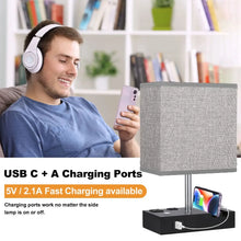 HadinEEon Bedside Table Lamps with 2 Phone Stands, Gray