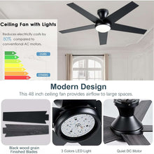 Ceiling Fans with Lights, 48 inch Low Profile Ceiling Fan with Light and Remote Control, Flush Mount, Reversible Motor, Dimmable, Noiseless, White Ceiling Fan for Bedroom, Indoor/Outdoor Use