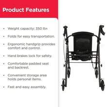 Equate Rolling Walker for Seniors, Rollator with Seat and Wheels, Black, 350 lb Capacity - Brands For Less USA