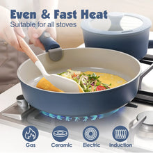 SENSARTE Ceramic Nonstick Pots and Pans Set with Detachable Handle, 18Pcs Induction Kitchen Cookware Sets Stackable, Dishwasher/Oven Safe(Navy Blue)