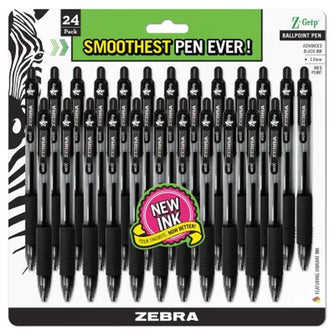 Zebra - Z-Grip Retractable Ballpoint Pen, Black Ink, Medium - 24/Pack