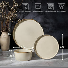 Vesteel Dinnerware Sets for 4, 12-Pieces Ceramic Plates and Bowls Sets, Handmade Reactive Glaze Dishes Set for Kitchen Dining, Dishwasher Safe, Khaki - Brands For Less USA