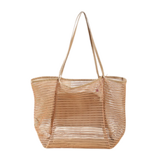 Mesh Beach Tote Bag, Extra Large, Waterproof Inner Pocket, Perfect for Beach, Pool, Travel & Family, Brown