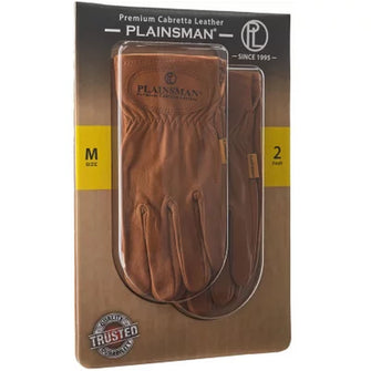 Plainsman Premium Cabretta Brown Leather Gloves, 2 Pairs