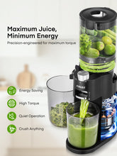 Juicer Machines, 4.13 Inch Cold Press Juicer, Slow Masticating Juicer – for Whole Fruits & Vegetables, Quiet, High Juice Yield, Easy to Clean, BPA Free (Black)