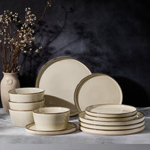 Vesteel Dinnerware Sets for 4, 12-Pieces Ceramic Plates and Bowls Sets, Handmade Reactive Glaze Dishes Set for Kitchen Dining, Dishwasher Safe, Khaki - Brands For Less USA
