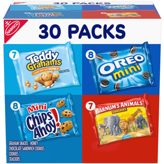 OREO, CHIPS AHOY!, Teddy Grahams Honey & Barnum'S Animal Crackers Variety Pack, 30 Snack Packs - Brands For Less USA