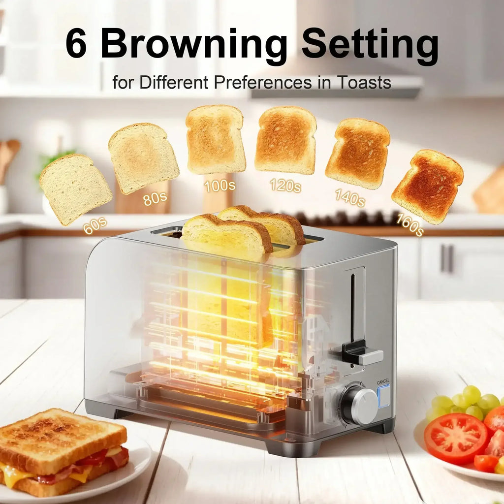 Tomeem 2-Slice Toaster with 6 Shade Settings, Removable Crumb Tray and ...
