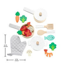 Fisher-Price Wooden Kitchen Pots & Pans Set, 19 Wood Pieces for Preschool Pretend Play, Ages 3+ Yearspla