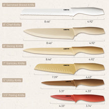 Juego de cuchillos de cocina Carote de 12 piezas, acero inoxidable con revestimiento antiadherente de crema, color topo 