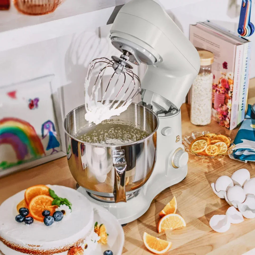 Beautiful 5.3 Qt Stand Mixer, White Icing with Flat Beater, Dough Hook ...