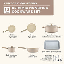 Farberware TrueCook 12pc Ceramic Cookware Set, Dishwasher and Oven Safe, Taupe