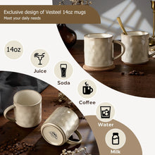 Vesteel Coffee Mug Set of 4, Ceramic Coffee Cups with Handles, 14oz Stoneware Mugs Set for Coffee Tea Milk, Wave Design Mug Gifts for Home Office Restaurant