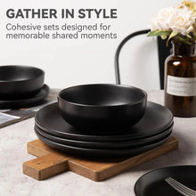 12-Piece Stoneware Dinnerware Set with Mugs | Microwave and Dishwasher Friendly | Stackable Matte Glaze Plates & Bowls | Service for 3 (Black for 3) - Brands For Less USA