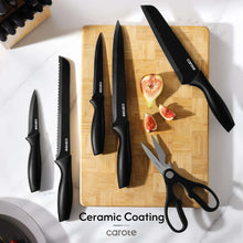 Carote 15-Piece Premium Kitchen Knife Set, Black Ceramic-Coated Blades with Stylish Wooden Block - Brands For Less USA