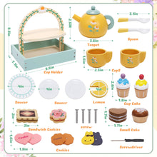 JoyStone Wooden Tea Party Set for Toddlers, Pretend Play Tea Sets for Kids with Storage Cupcake Stand, Wooden Toys Gifts for Girls & Boys