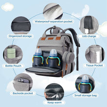Babyomi Diaper Backpack with Changing Station, Foldable Crib, Insulated Pocket & USB Port, Large Travel Bag for Moms and Dads, Grey