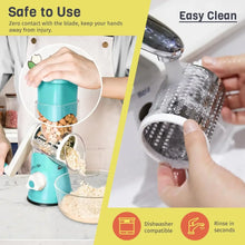 3 in 1 Cheese Grater Rotary, Cheese Shredder Grater for Kitchen Grater Slicer with 3 Replacement Blades, Potato Slicer Vegetable Chopper with Suction Base