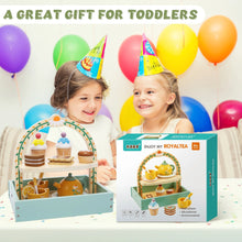 JoyStone Wooden Tea Party Set for Toddlers, Pretend Play Tea Sets for Kids with Storage Cupcake Stand, Wooden Toys Gifts for Girls & Boys