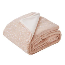 Brands For Less USA luxury faux fur throw blanket blush pink spotted pattern with white reversible plush backing cozy