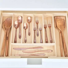 Idesign Renewable Paulownia Wood Collection Expandable Flatware and Cutlery Tray, 15" X 12" to 22"