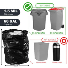 55 Gallon Trash Bags, Heavy Duty Outdoor Garbage Bags (60 Count) for Waste, Lawn and Leaf ,1.5 Mil