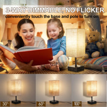 Walchoice Touch Control Table Lamp for Bedroom, 3-Way Dimmable Desk Lamp with USB A+C Charging Ports & 2-Prong AC Outlets, Nightstand Lamp with Rectangular Flaxen Shade