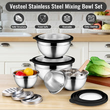 Vesteel Mixing Bowls with Lids Set of 8, Stainless Steel Prep Bowls with Upgraded Airtight Visible Lid, Metal Nesting Bowl Attach with 3 Graters for Kitchen Grating/ Shredding / Mixing