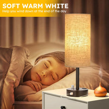 HadinEEon Bedside Table Lamp, Fully Dimmable Lamp with USB C&A Fast Charging Port, AC Outlet, Lamp with Linen Fabric Shade and Black Base for Bedroom Living Room, Office, Dorm