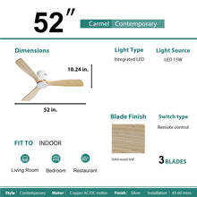 Ventilador de techo moderno Sofucor de 52 pulgadas con aspas de madera y montaje empotrado 