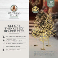 My Texas House 3 Pack Warm White Twinkling LED Icy Cube Beaded Tree, 4ft/5ft/6ft assorted