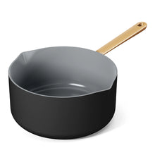 Beautiful 3 Quart Ceramic Non-Stick Covered Sauce Pan with Strainer Lid, Black Sesame by Drew Barrymore - Brands For Less USA