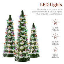 Best Choice Products Set of 3 Pre-Lit Hand-Painted Ceramic Tabletop Christmas Trees w/ Multicolor Lights - Flocked Green