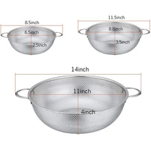 VeSteel Colander Set of 3, Stainless Steel Micro-Perforated Colanders Strainers for Draining Rinsing Washing, Ideal for Pasta Vegetables Fruits, Heavy Duty & Dishwasher Safe