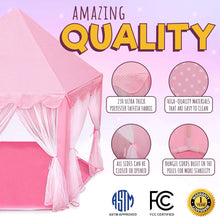 ORIAN Princess Castle Playhouse Tent for Girls with LED Star Lights – Indoor & Outdoor Large Kids Play Tent for Imaginative Games – Princess Tent, 230 Polyester Taffeta. Pink 55"x53".