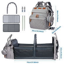 Babyomi Diaper Backpack with Changing Station, Foldable Crib, Insulated Pocket & USB Port, Large Travel Bag for Moms and Dads, Grey