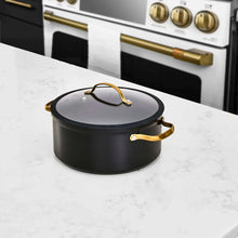 Thyme & Table 5 Qt Non-Stick Stock Pot with Glass Lid in Black & Gold, Signature Collection - Brands For Less USA