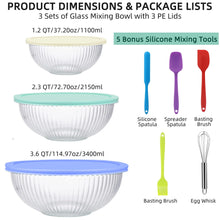 Glass Mixing Bowls Set, AOKIWO 11 Packs 3 Size Glass Nesting Mixing Bowl with BPA-Free Lids & Baking Tools, Kitchen Storage Bowls for Prep, Baking, Serving