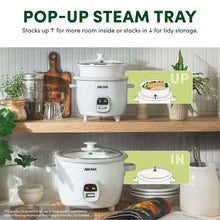 AROMA® 6-Cup Rice Cooker & Food Steamer with Bonded Granite® Nonstick Ceramic & Pop-Up Steam Tray - White