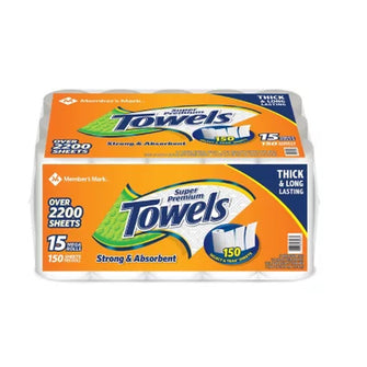 Super Premium 2-Ply Select & Tear Paper Towels (150 Sheets/Roll, 15 Rolls) - Brands For Less USA