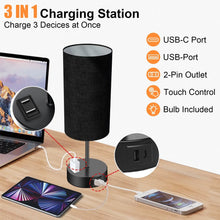 Table Lamps for Bedroom, 3 Way Dimmable Touch Control Bedside Lamp with USB C+A Fast Charging Ports, Nightstand Lamp for Office, Living Room, Reading(E26 Light Bulb Included)