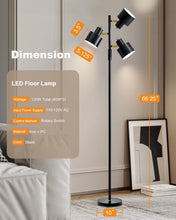 Yokila 66.25" 3 Light Modern Black Metal Floor Lamp for Living Room Bedroom Tall Standing Lamp with Rotary Switch for Home Office