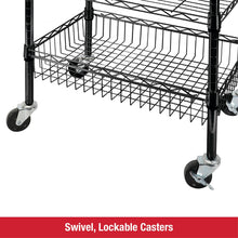 Rubbermaid 3-Tier Heavy Duty Black Rolling Utility Cart with Solid Wood Top, 300lb Capacity