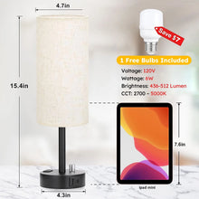HadinEEon Bedside Table Lamp, Fully Dimmable Lamp with USB C&A Fast Charging Port, AC Outlet, Lamp with Linen Fabric Shade and Black Base for Bedroom Living Room, Office, Dorm