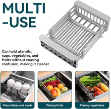 Adjustable Over-The-Sink Dish Drying Rack with Stainless Steel Drain Basket - Portable & Telescopic Space-Saving Solution for fruit vegetable