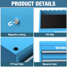 WORKPRO Mini Metal Tool Box with 2 Drawers and Top Storage, Small Tool Chest with PVC Liners and PP Feet Pads, Cold Rolled Steel Toolbox with Magnetic Tab, Blue