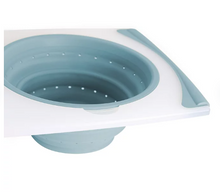 Dexas 2-Pack Over the Sink Strainer and Chop & Scoop Cutting Board, Choose Color